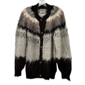 Rey Wear 100% Alpaca Cardigan Handknit Button Up Brown, Grey and Cream XXL  2X
